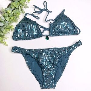 New Tigerlily Blue Green Metallic Bikini - Size 10